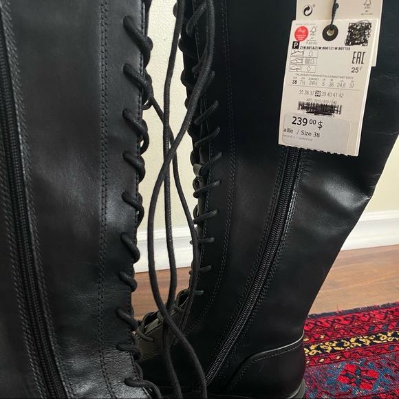 Long black thick lug soles leather boots - Picture 1 of 6